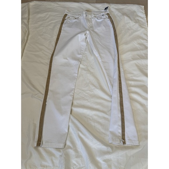 Gap Straight White Jeans Gold‎ Metallic Side Ankle Zips Women 30T Ins 30.5" NWT - Picture 1 of 12